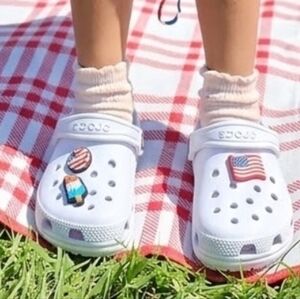 CROCS Kids White Clogs with Patriotic and Ice Pop Charms